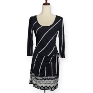 Max Studio Side Tie Dress Knee Length Scoop Neck 3/4 Sleeve Women's Size Small